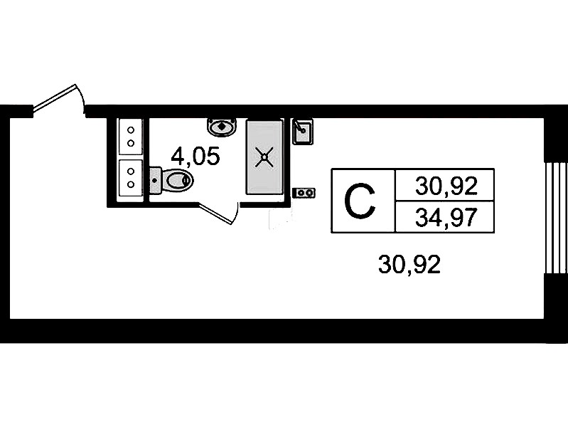 Квартира студия 34.97 м², 4/14 эт., Комплекс апартаментов «Ladozhsky Avenir»